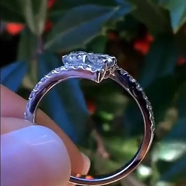 Twisted Shank 3CT Double Stone Sterling Silver Engagement Ring