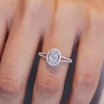 Handmade 3CT Oval Halo Split Band Engagement Ring