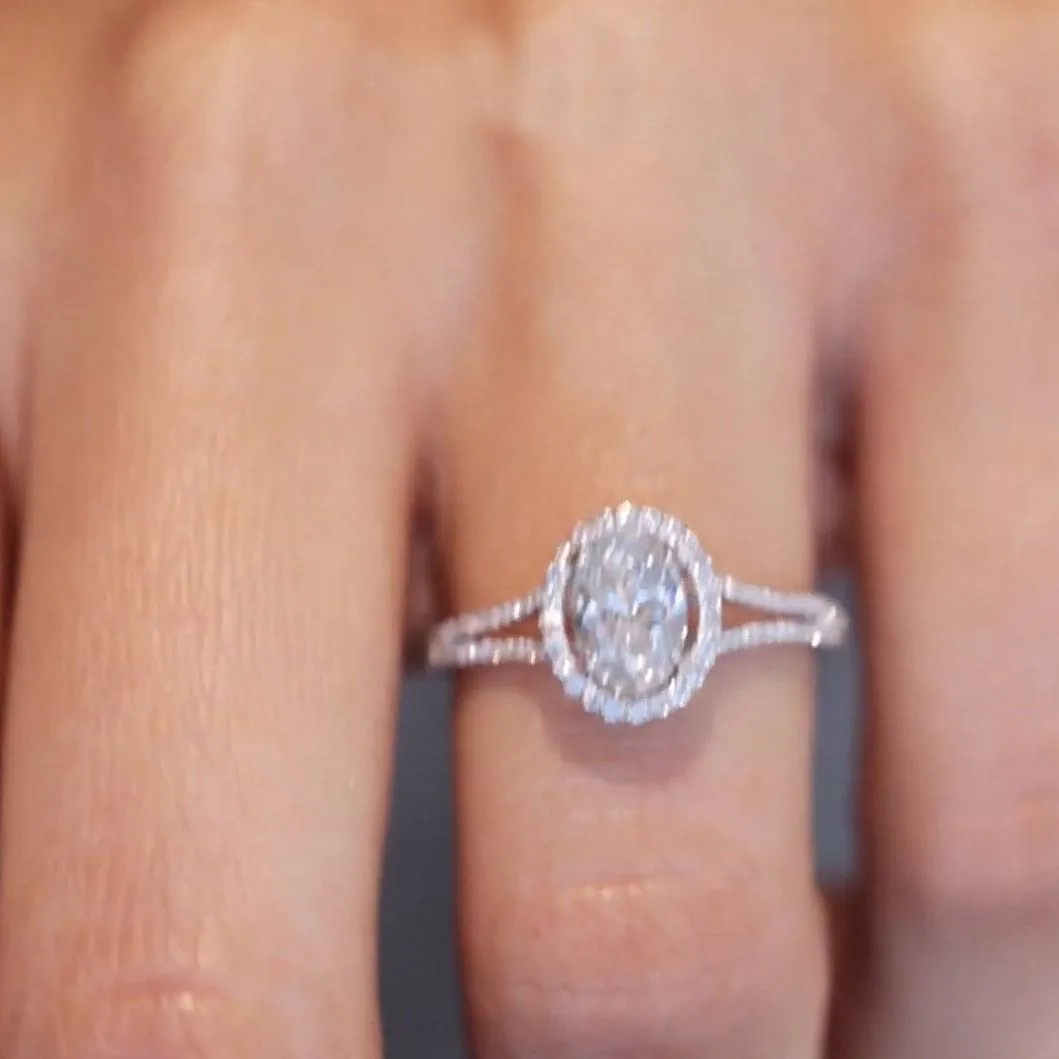 Handmade 3CT Oval Halo Split Band Engagement Ring