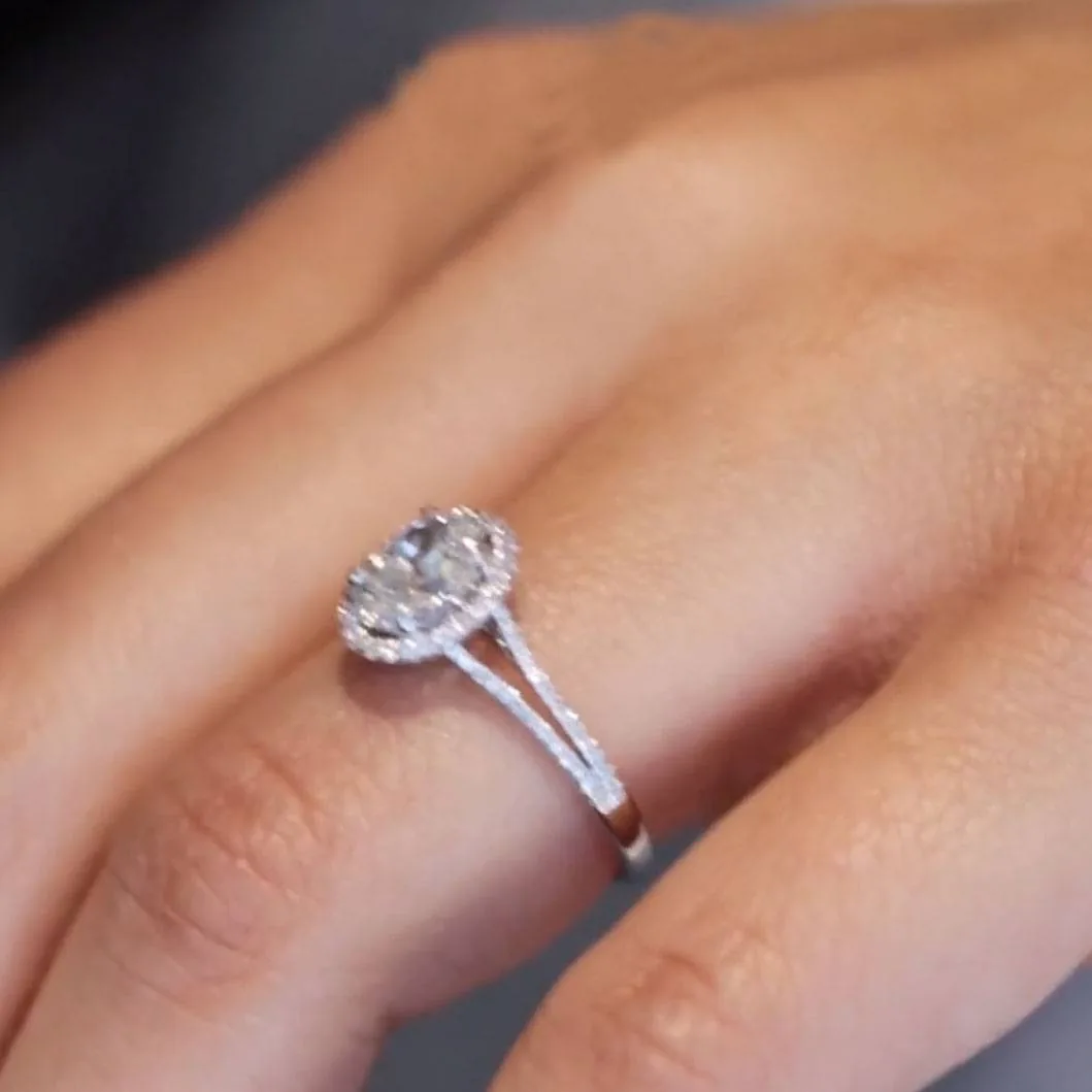 Handmade 3CT Oval Halo Split Band Engagement Ring