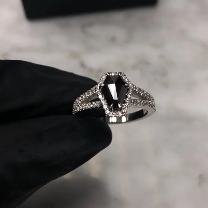 Handmade 2ct Split Shank Black Stone Engagement Ring