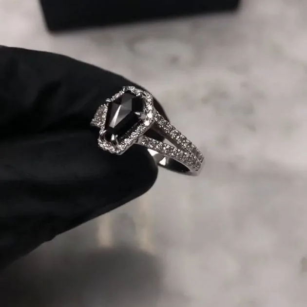 Handmade 2ct Split Shank Black Stone Engagement Ring