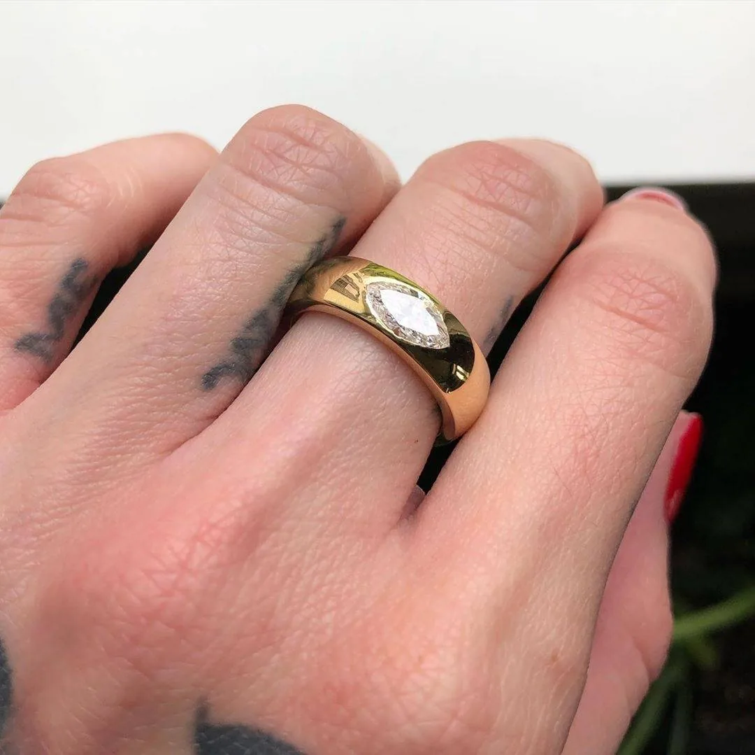 Handmade 0.87ct Marquise Stone Ring In Yellow Gold