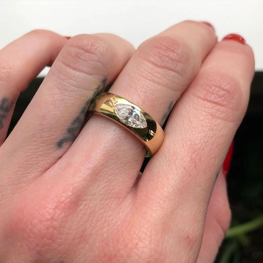 Handmade 0.87ct Marquise Stone Ring In Yellow Gold