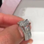 Handmade 2CT Pear Cut Wide Shank Engagement Ring With Paved Sidestones