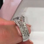 Handmade 2CT Pear Cut Wide Shank Engagement Ring With Paved Sidestones
