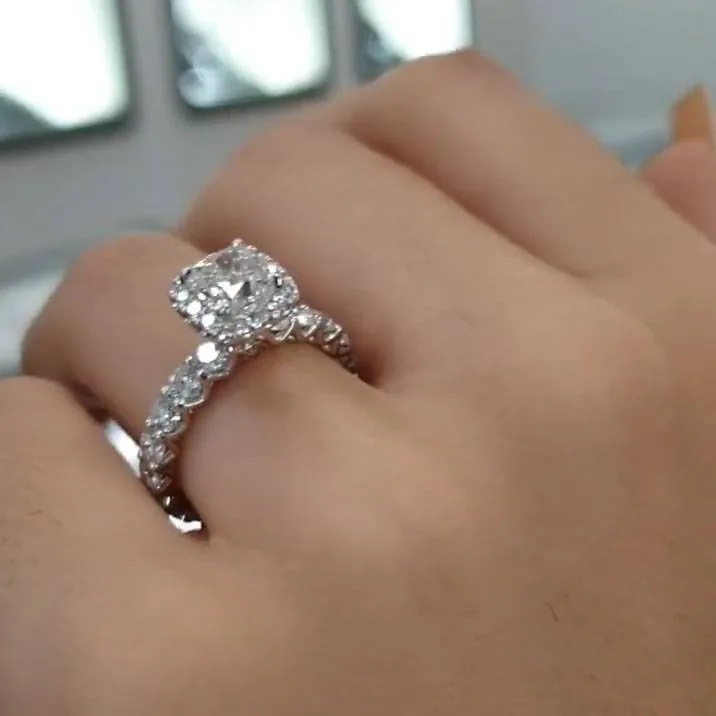 Handmade 1ct Cushion Lab-created Gemstone Ring With Seamless Halo