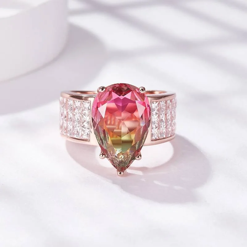 Handmade 4CT Wide Shank Pear Cut Watermelon Ring
