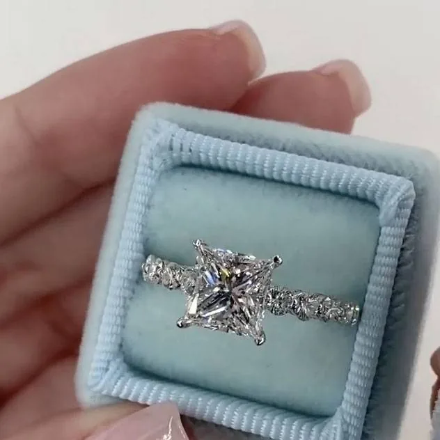 Handmade 2CT Princess Cut Diamond Engagement Ring