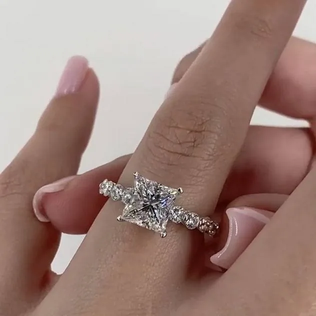 Handmade 2CT Princess Cut Diamond Engagement Ring