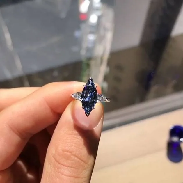 Handmade 2CT Blue Sapphire Marquise Cut Ring