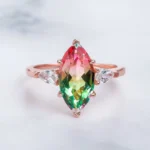 Handmade 2CT Marquise Cut Watermelon Stone Ring