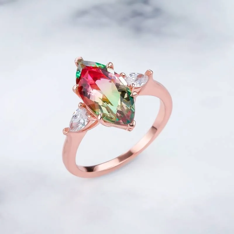 Handmade 2CT Marquise Cut Watermelon Stone Ring