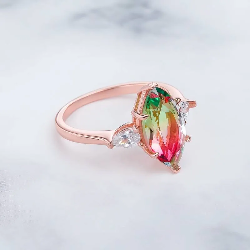 Handmade 2CT Marquise Cut Watermelon Stone Ring