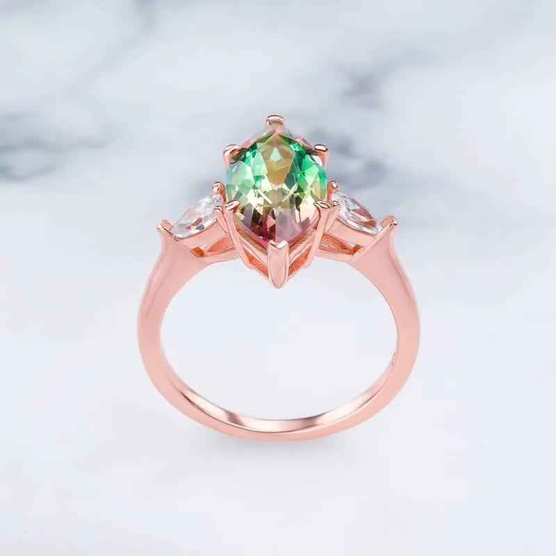 Handmade 2CT Marquise Cut Watermelon Stone Ring