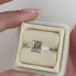 Handmade 4CT Radiant Diamond Ring with Baguette Sidestones