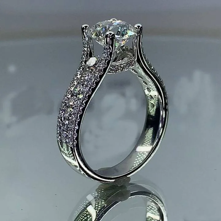 Handmade 2CT Round Brilliant Cut Diamond Ring in Three Shanks
