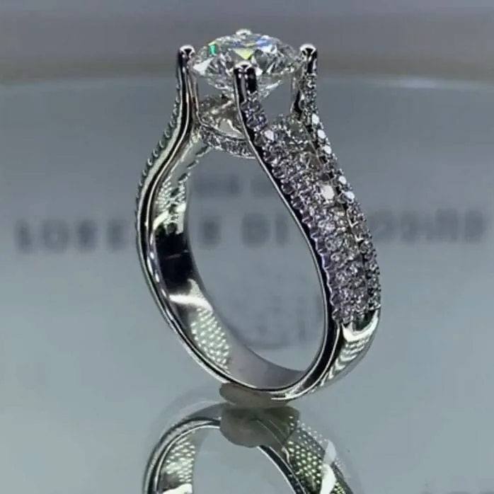 Handmade 2CT Round Brilliant Cut Diamond Ring in Three Shanks