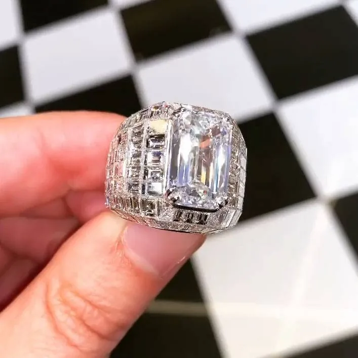 Handmade 4.5 CT Massive Emerald Cut Sterling Silver Ring
