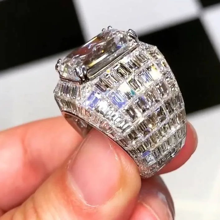 Handmade 4.5 CT Massive Emerald Cut Sterling Silver Ring