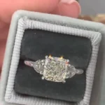 Handmade 3CT Cushion Cut Engagement Ring with Heart Sidestone