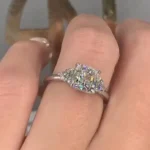 Handmade 3CT Cushion Cut Engagement Ring with Heart Sidestone
