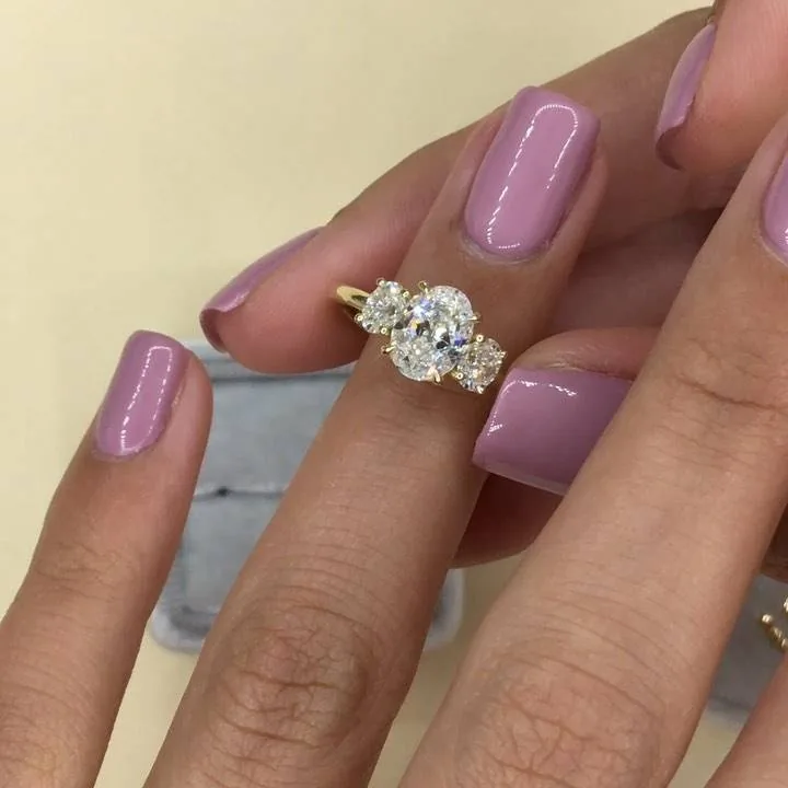 Handmade 2.5 CT Three Oval Stone Engagement Ring in Gold