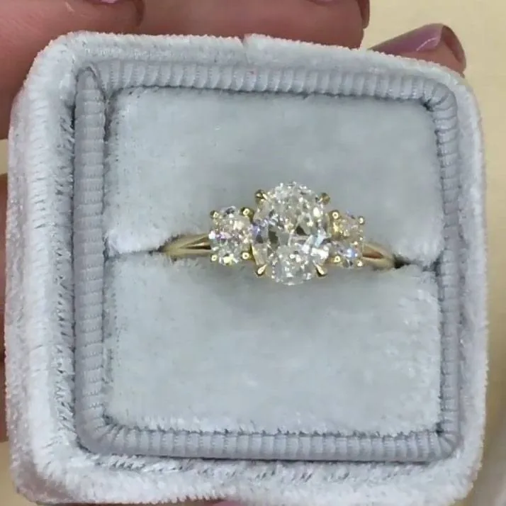 Handmade 2.5 CT Three Oval Stone Engagement Ring in Gold