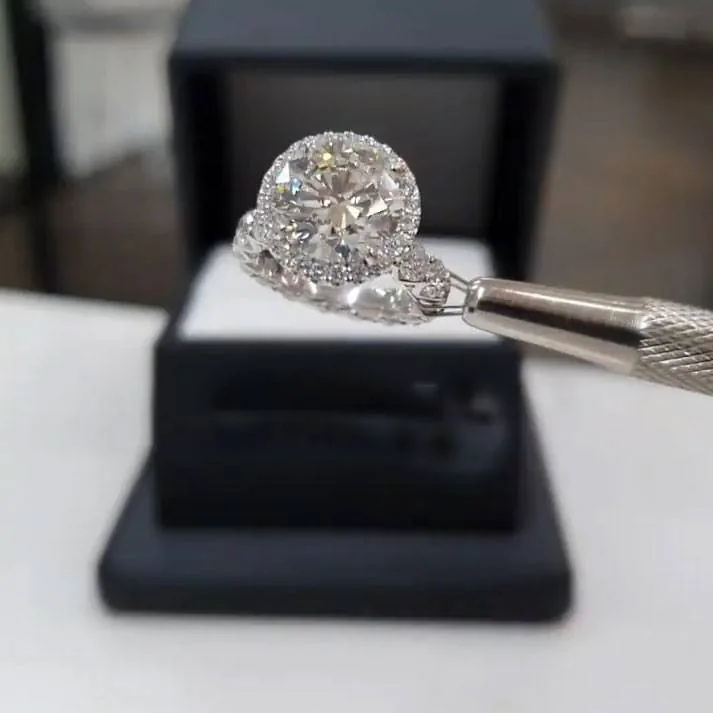 Handmade 4 CT Halo Round Cut Diamond Engagement Ring