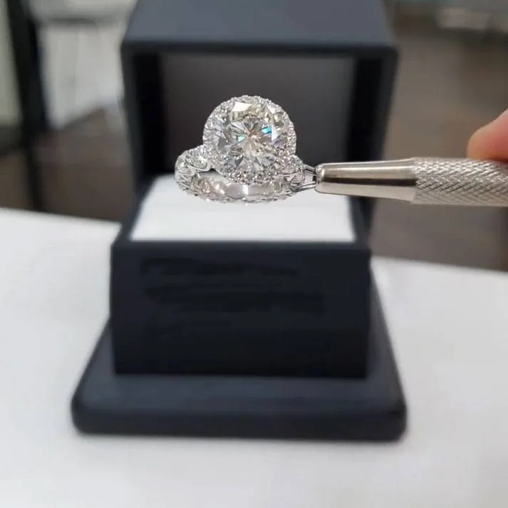 Handmade 4 CT Halo Round Cut Diamond Engagement Ring