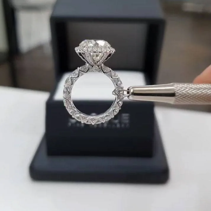 Handmade 4 CT Halo Round Cut Diamond Engagement Ring