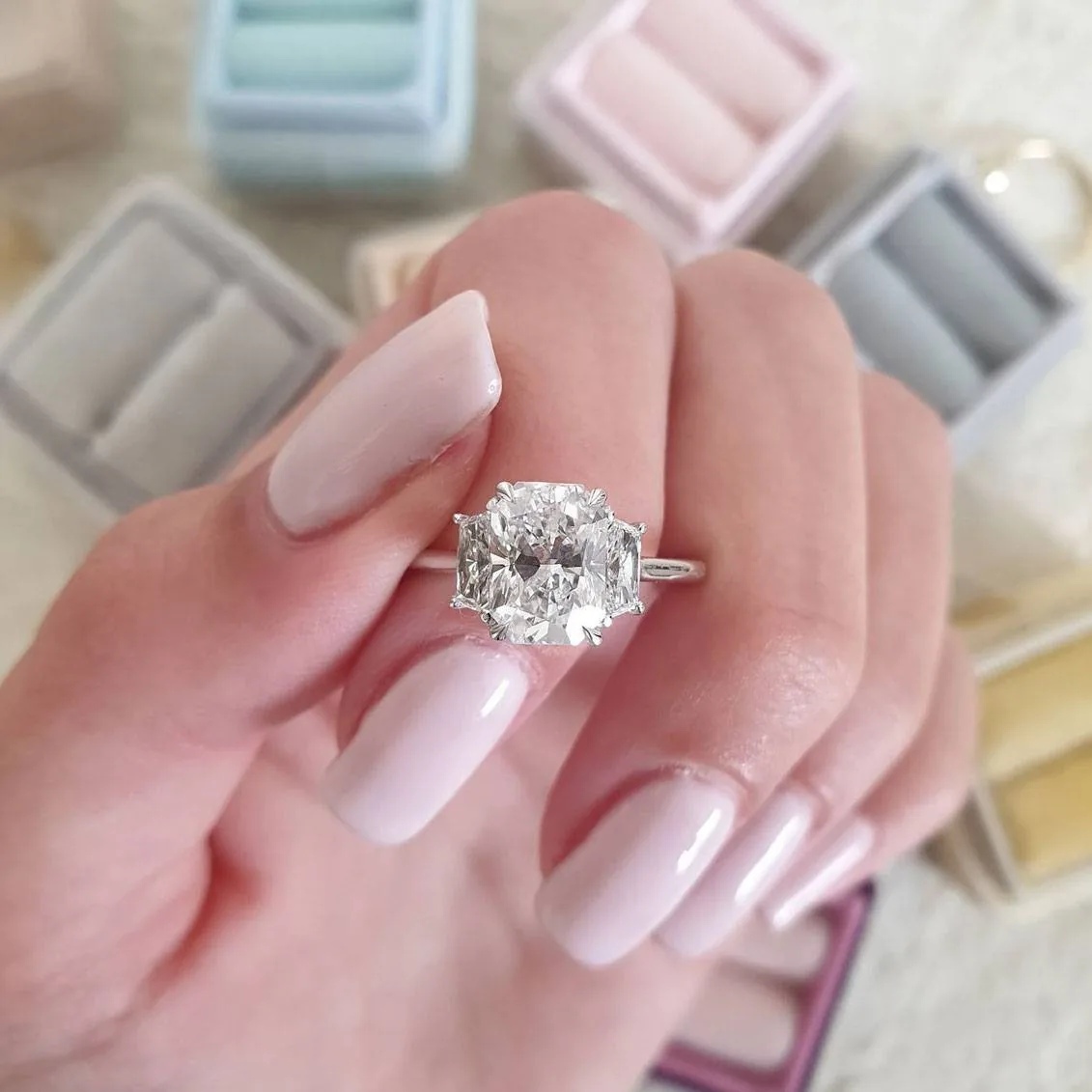 Handmade 2.41 CT Three Stone Radiant Cut Engagement Ring