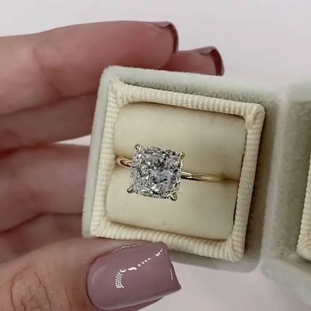 Handmade 2.5 CT Under Halo Cushion Cut Engagement Ring