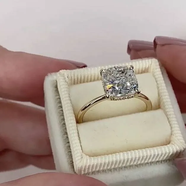 Handmade 2.5 CT Under Halo Cushion Cut Engagement Ring