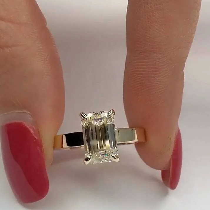 Handmade Sterling Silver 3ct Emerald Cut Engagement Ring