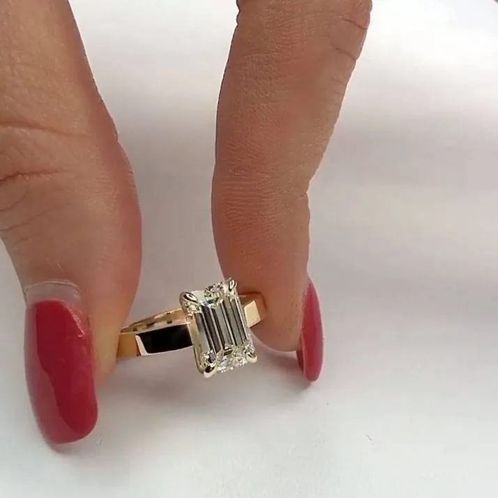 Handmade Sterling Silver 3ct Emerald Cut Engagement Ring