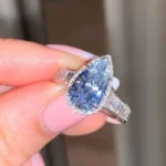 Handmade 2.5CT Fancy Blue Pear Shape Enagement Ring