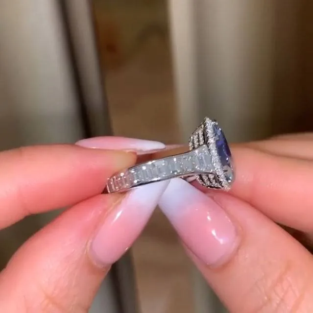 Handmade 2.5CT Fancy Blue Pear Shape Enagement Ring