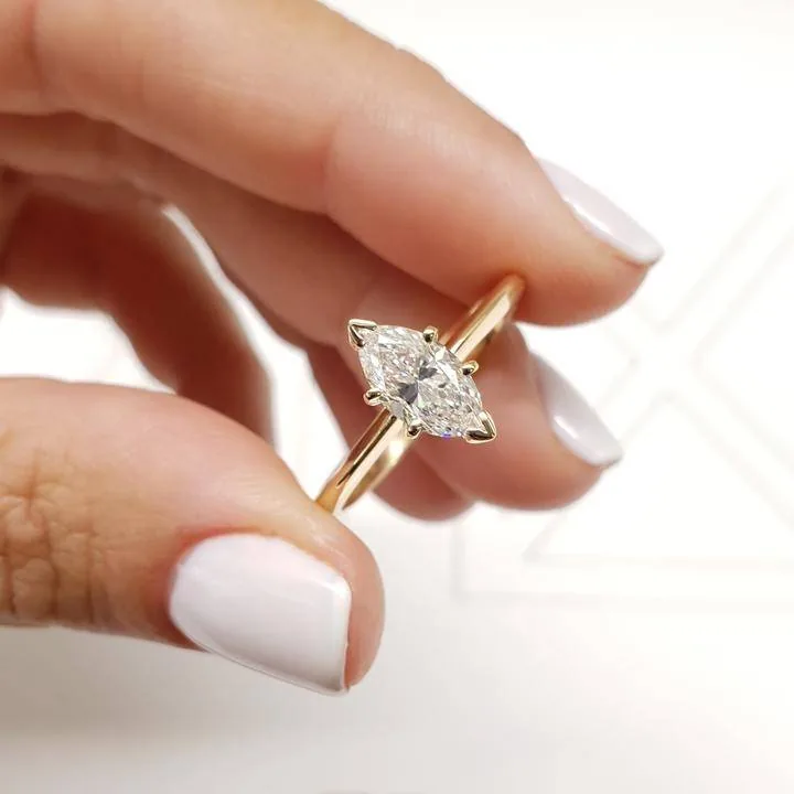 Handmade 1.0 CT Marquise Cut Ring in Yellow Gold
