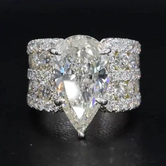 Handmade Sterling Silver 3CT Pear Cut Wide Ring