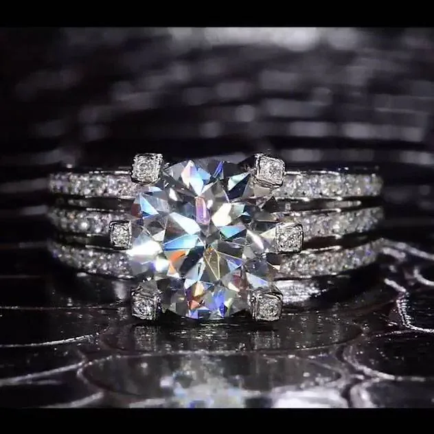 Handmade 3CT Round Brilliant Cut Prong Setting Engagement Ring