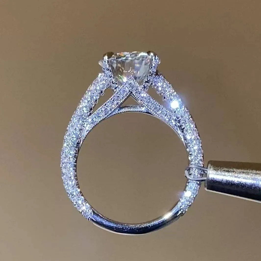 Handmade 3CT Micro Paved Round Brilliant Cut Sterling Silver Ring