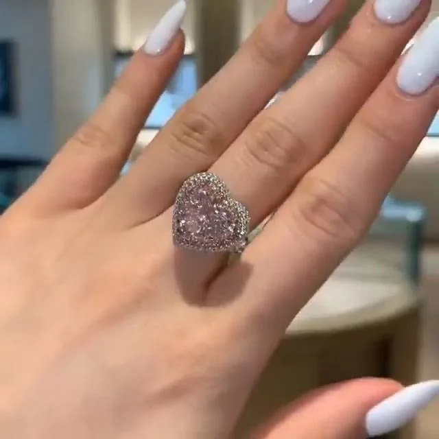 Handmade 3CT Beautiful Pink Heart Shape Engagement Ring