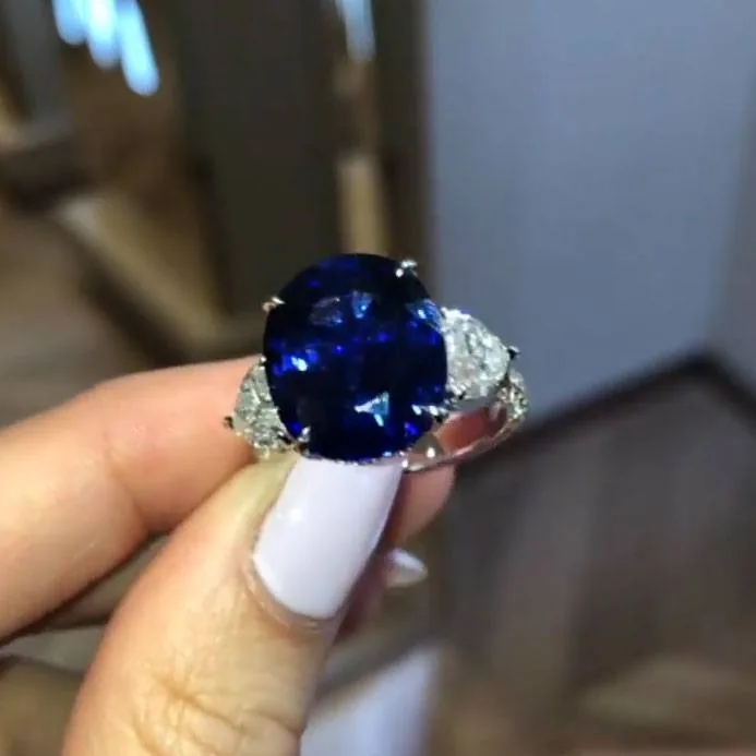 Handmade 3 CT Blue Sapphire Sterling Silver Engagement Ring