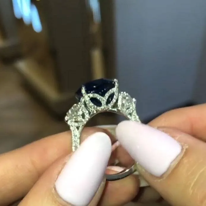 Handmade 3 CT Blue Sapphire Sterling Silver Engagement Ring