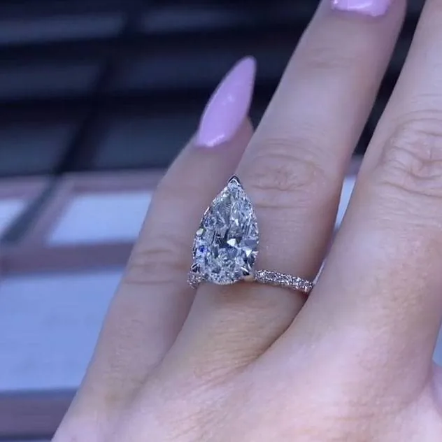 Handmade 3CT Pear Cut Engagement Ring in Sterling Silver