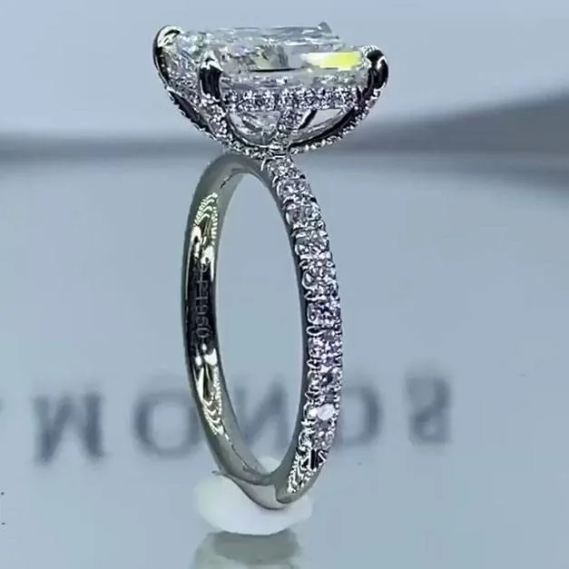 Handmade 4CT Radiant Cut Sterling Silver Ring