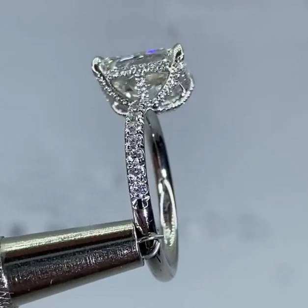 Handmade 4CT Radiant Cut Sterling Silver Ring