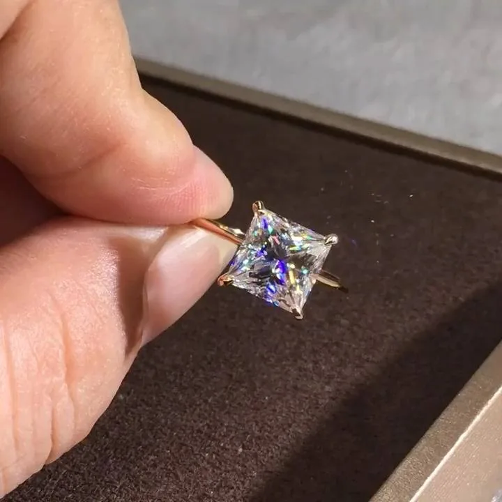 Handmade 3CT Princess Cut Sterling Silver Engagement Ring