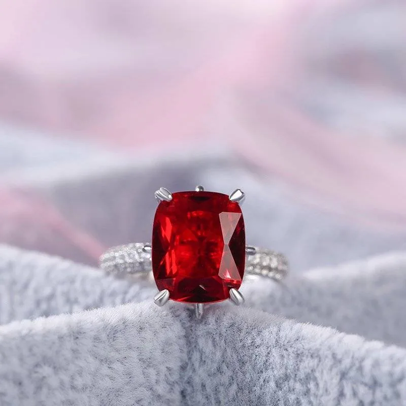 Handmade 3CT Classic Cushion Cut Ruby Sterling Silver Ring